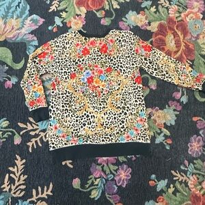 Johnny Was Multicolor Floral Leopard Sweatshirt